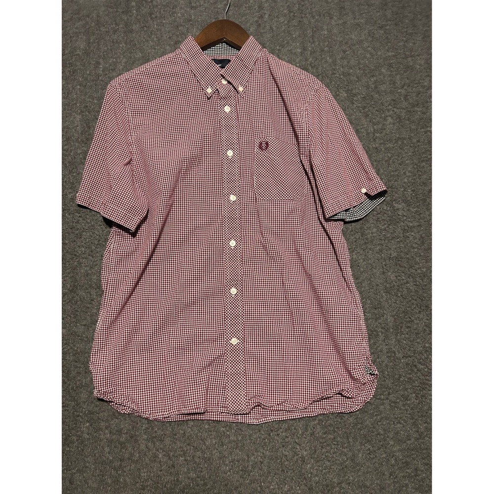 Fred perry button up shirt short sleeve cotton mens check it large